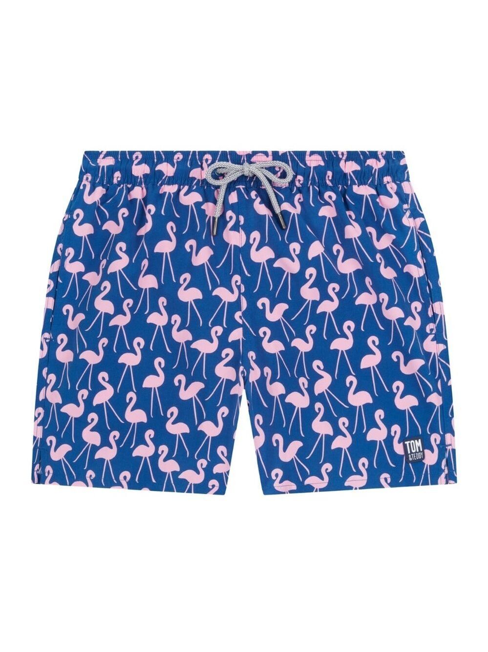 Tom & Teddy Rose Flamingos Classic Swim Shorts - Size Boys 11/12